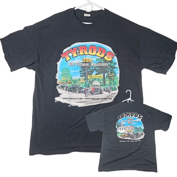 2007 Ty-Rods Shirt Mens XL 35th Old Timers Reunion Black Car Graphic - Picture 1 of 6